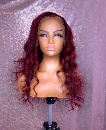 Side Part Red Frontal wig